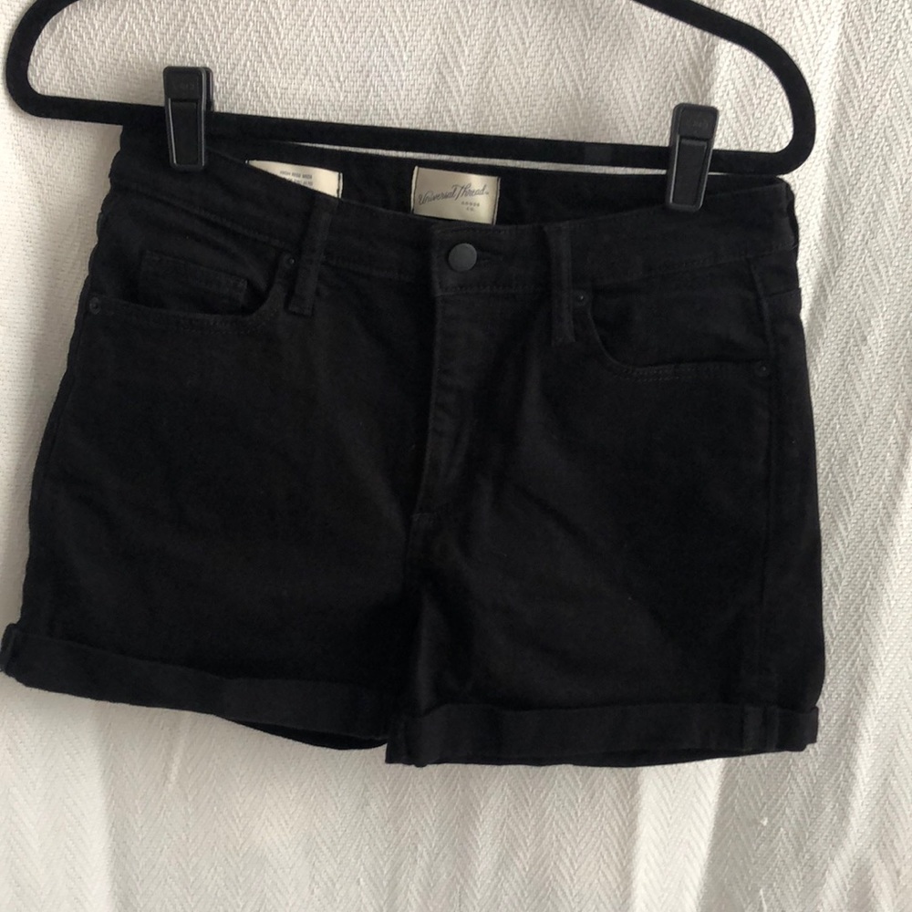 Black high rise midi shorts
